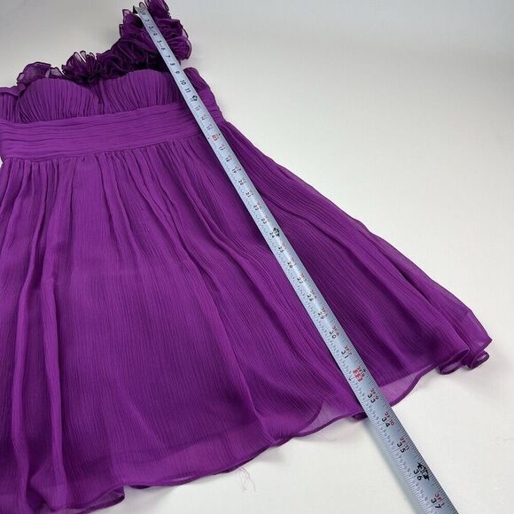CACHE Y2K Silk Mini Dress Sz 2 Purple Ruffled One Shoulder Fairy Cocktail - Picture 10 of 15
